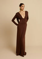 Plunging V-Neck Ruched Backless Dress
