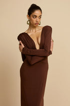 Plunging V-Neck Ruched Backless Dress