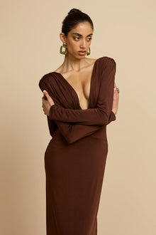 Plunging V-Neck Ruched Backless Dress