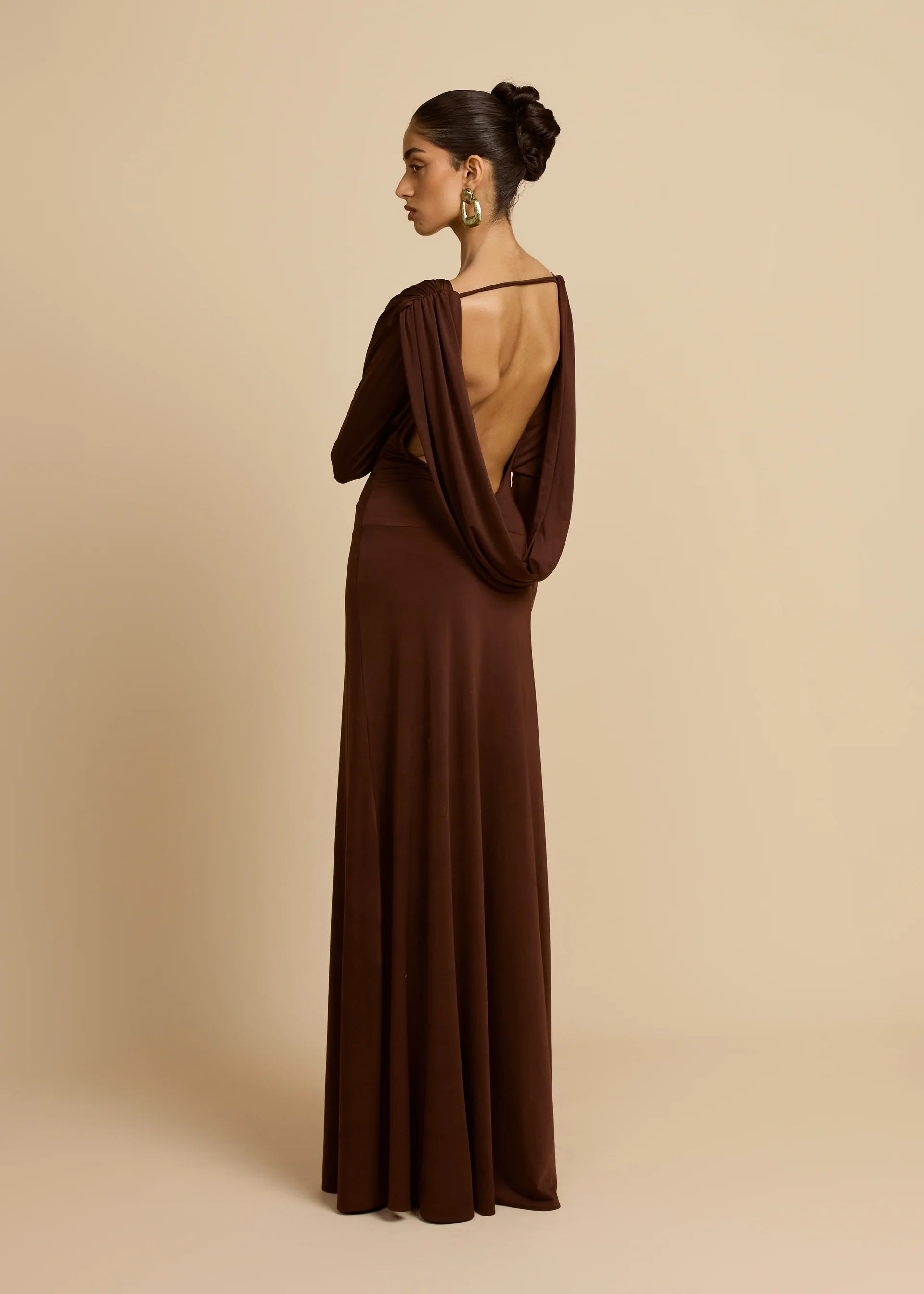 Plunging V-Neck Ruched Backless Dress