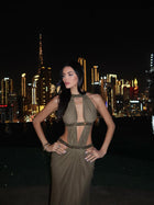 Crew-Neck Sleeveless Cutout Ruched Backless Dress