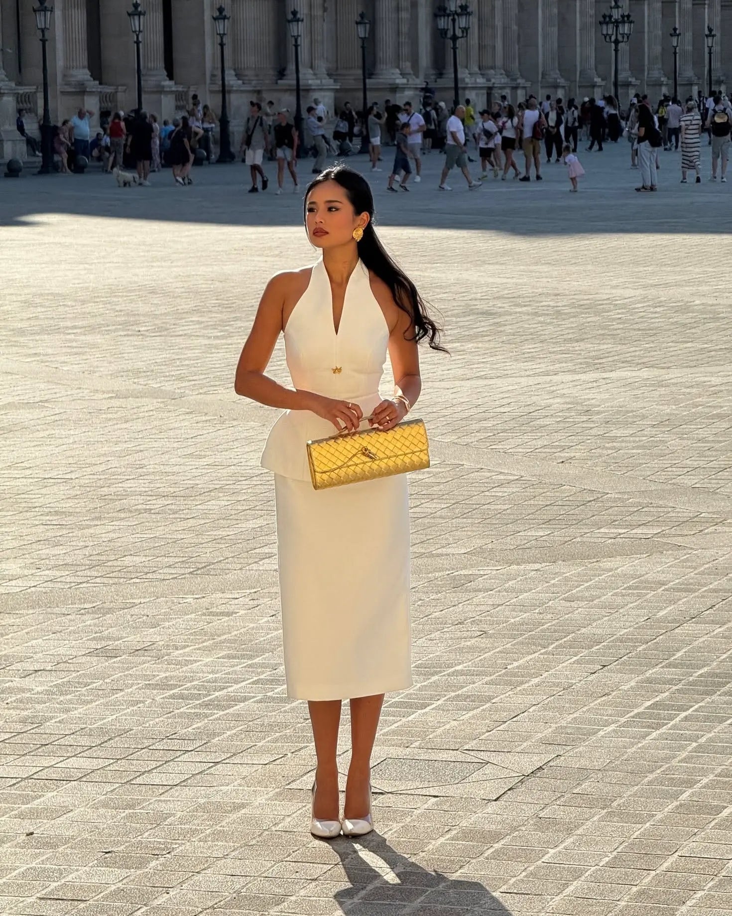 Halter V-Neck Backless Top & Straight Skirt Set