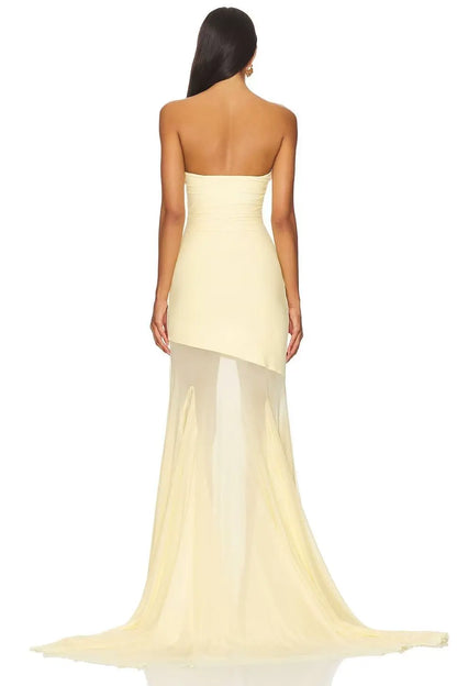 Strapless Bodycon Mesh Paneling Maxi Dres – Elegant Party & Evening Wear