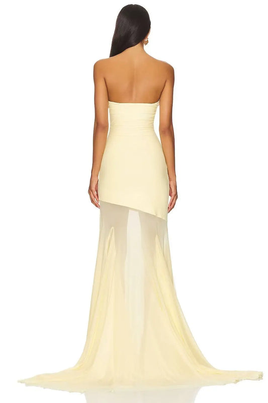 Strapless Bodycon Mesh Paneling Maxi Dres – Elegant Party & Evening Wear