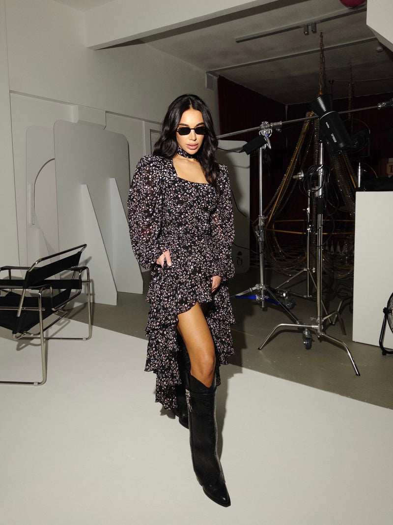 Chiffon dress with satin lining Black blueberry