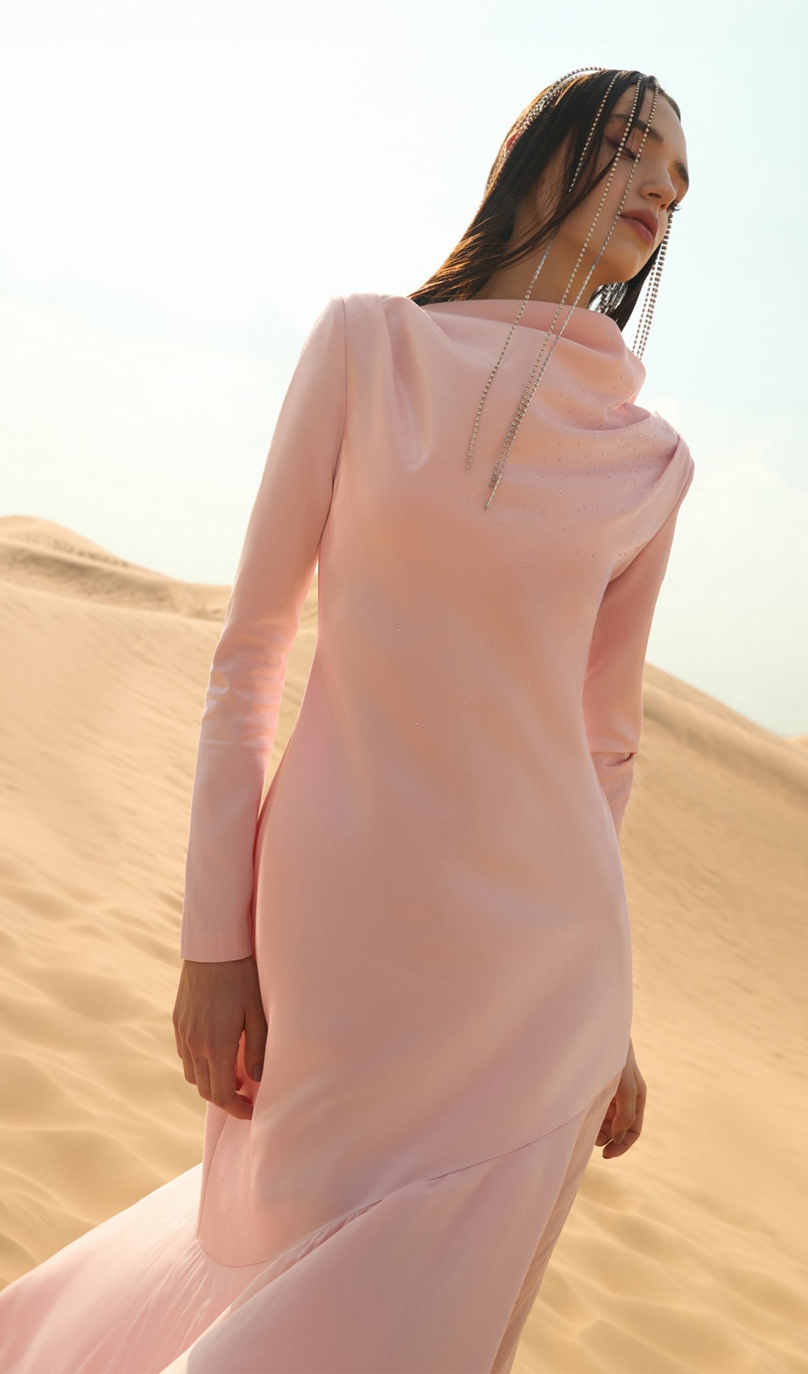 Fitted Satin With Rhinestones Maxi Dress
