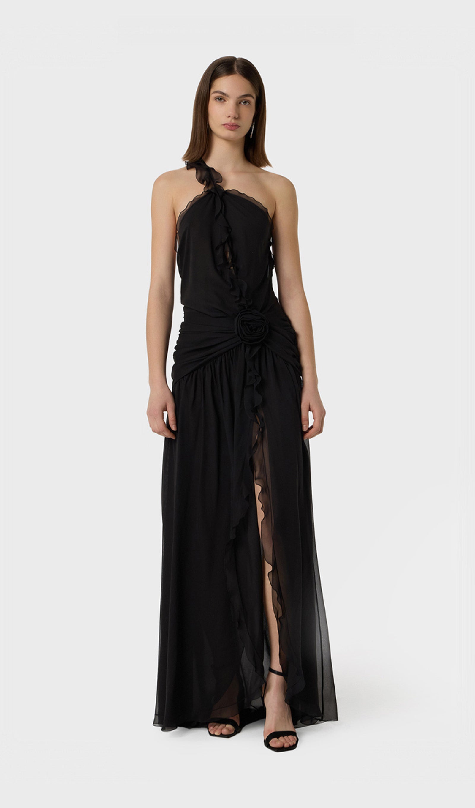 One Shoulder Georgette Maxi Dress