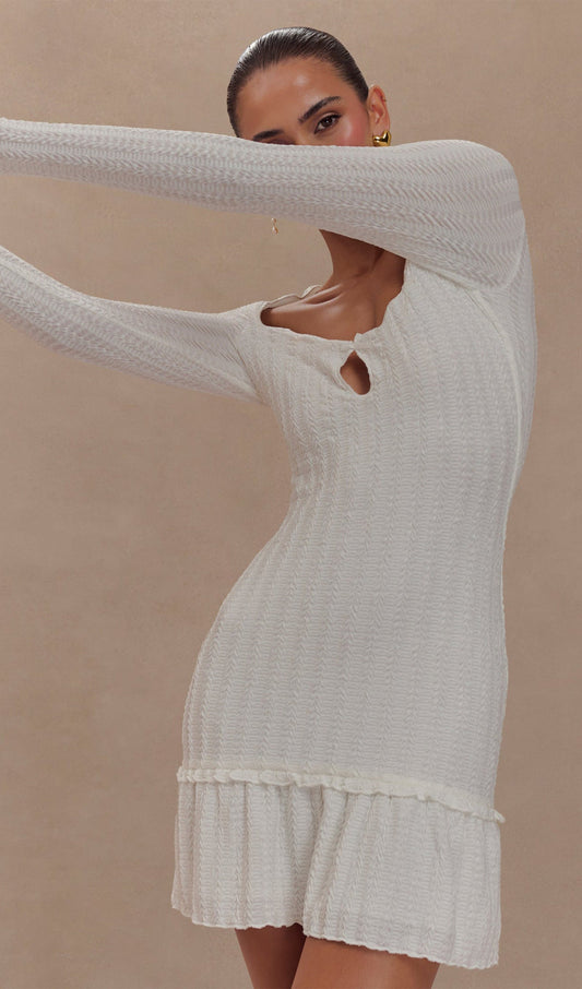 Pointelle Long Sleeve Mini Dress