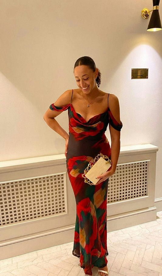 Abstract Floral Print Slip Maxi Dress