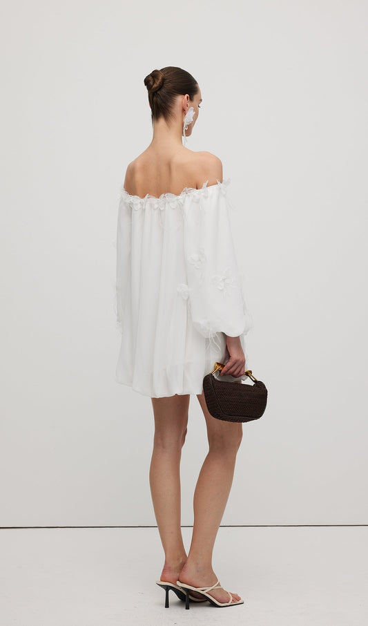 Off Shoulder With Butterfly Embellished Mini Dress