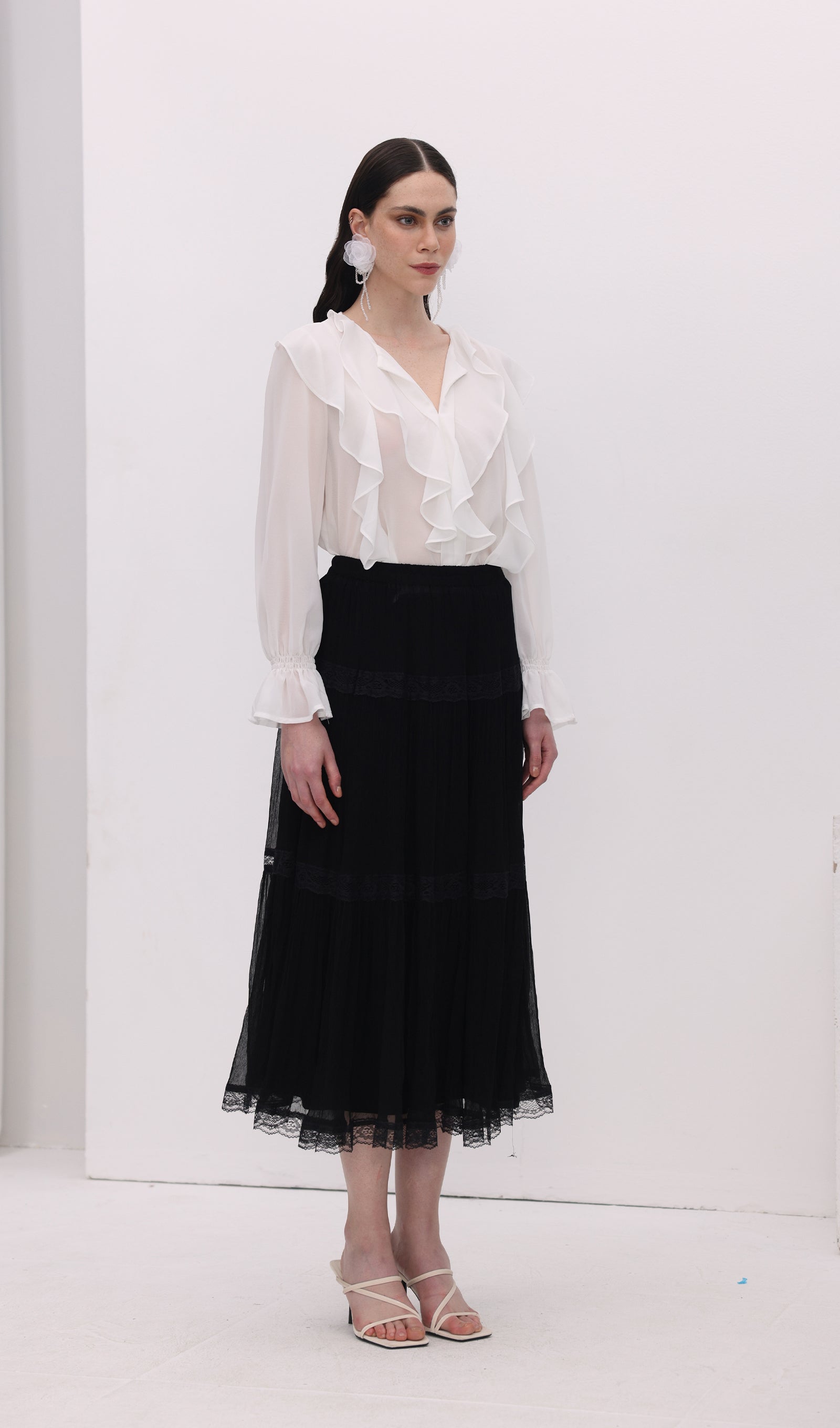 Solid Pleated Midi Skirt