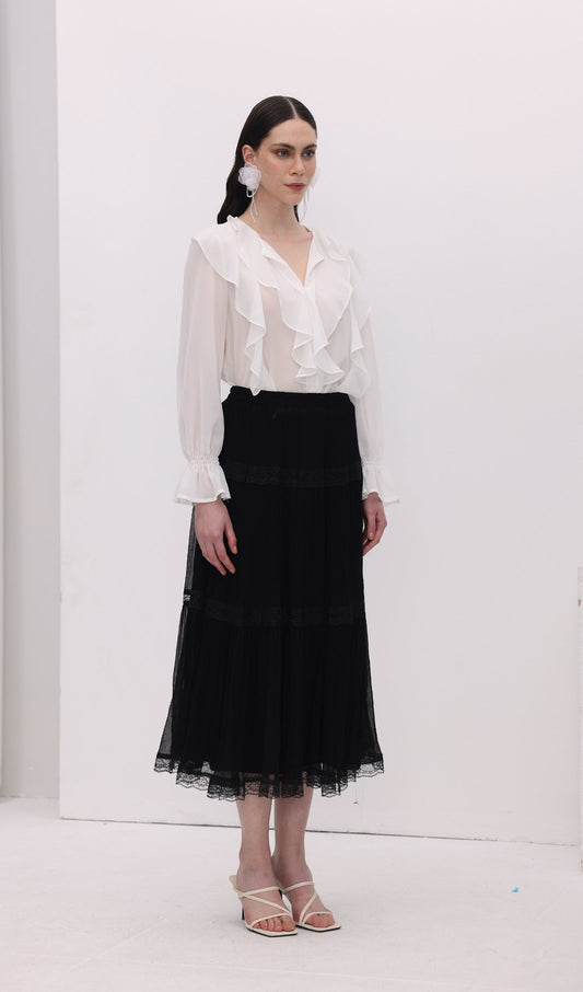Solid Pleated Midi Skirt