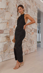 Halter Neck Ruched Bottom Midi Dress