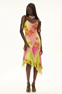 Hand-Beaded Ombre-Dyed Chiffon Spaghetti Strap Dress