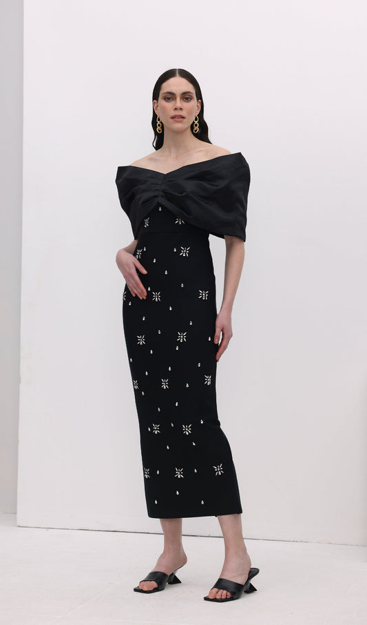 Off Shoulder Diamond Midi Dress