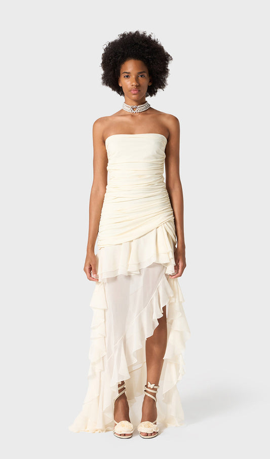 Bustier Chiffon Flounces Midi Dress