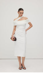 Asymmetric Off Shoulder Midi Dress