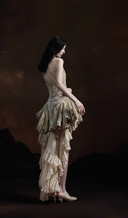 Embroidered Velvet Fishbone Train Skirt Sets