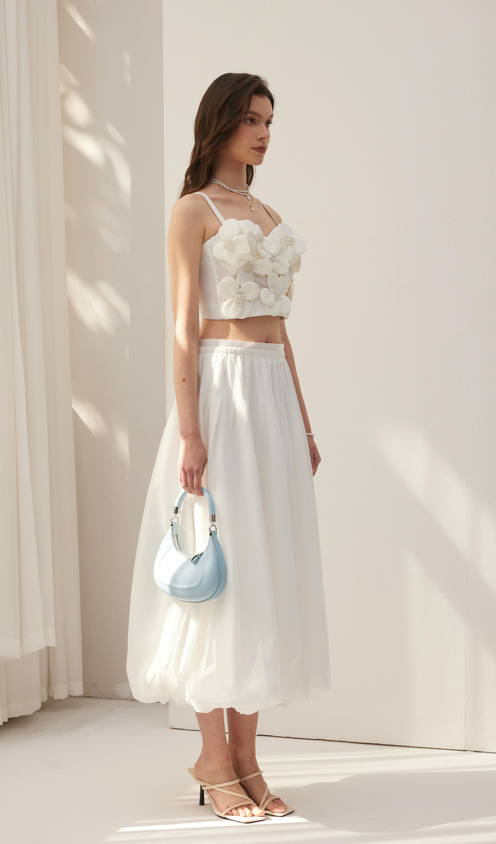 Flower Embellished Bra Top White
