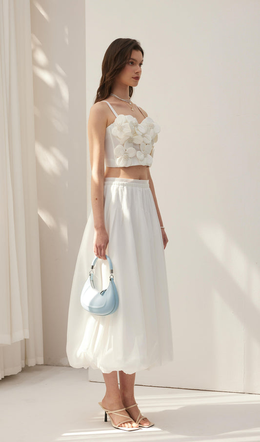 Flower Embellished Bra Top White