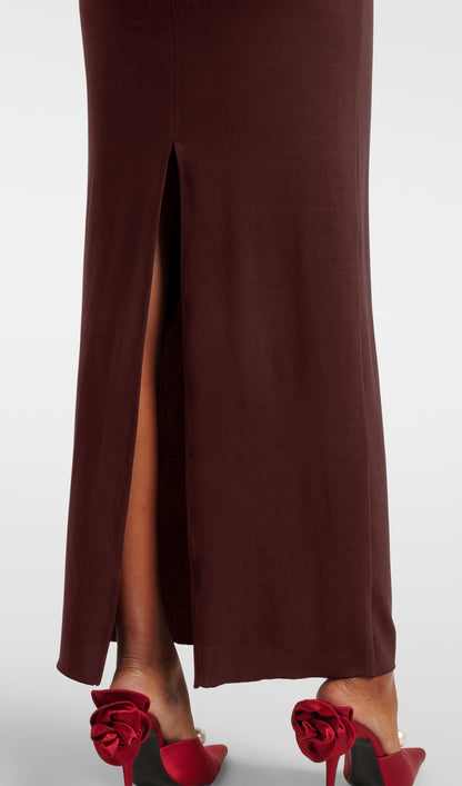 Flower Applied Jersey Maxi Dress Rose Brown