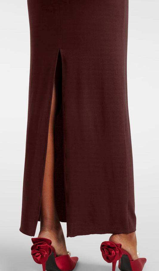 Flower Applied Jersey Maxi Dress Rose Brown