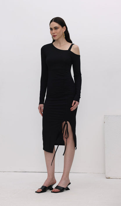 Solid Pleats Split Midi Dress
