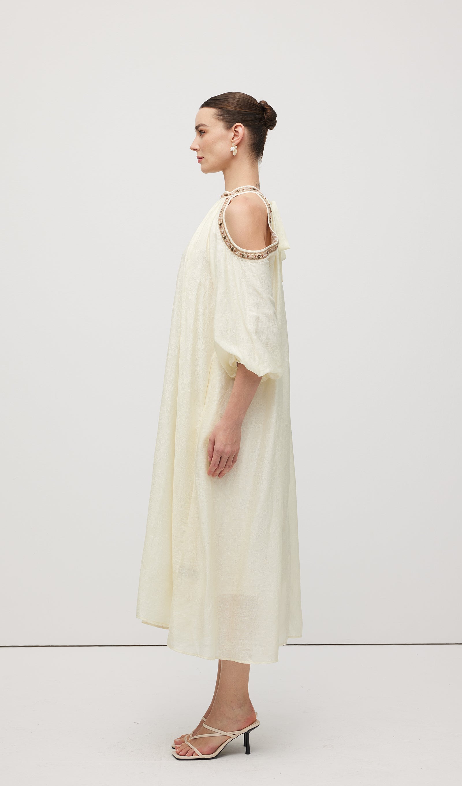 Embroidered Off Shoulder Midi Dress