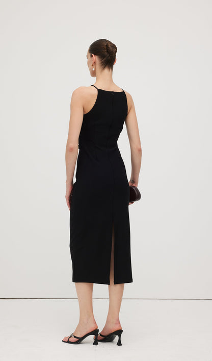 Solid Keyhole Cutout Midi Dress