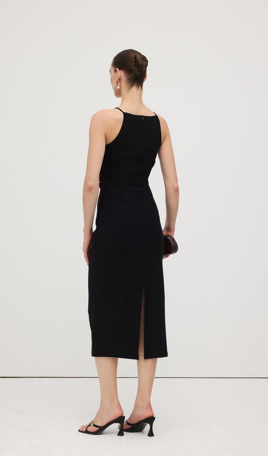 Solid Keyhole Cutout Midi Dress