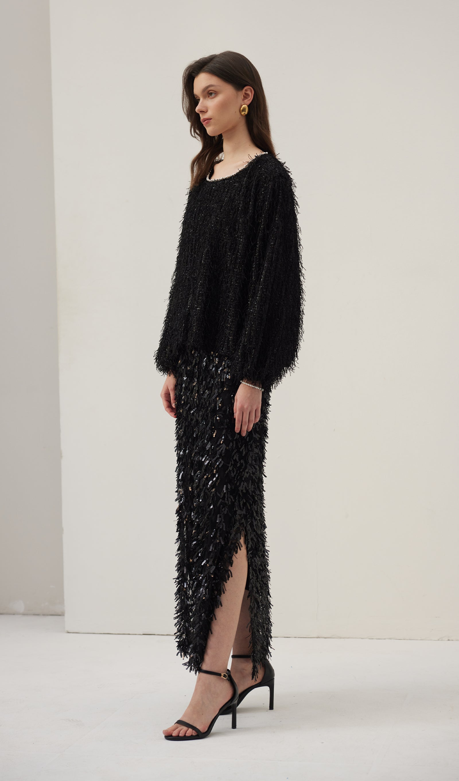 Black Feather Midi Skirt