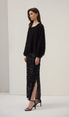 Black Feather Midi Skirt