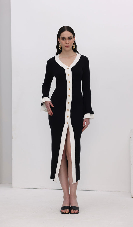 Knitted Contrasting Cuffs Maxi Dress