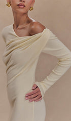 Draped Twist Knit Midi Dress