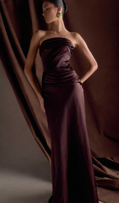 Strapless Satin Maxi Dress
