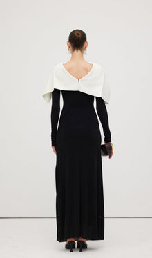 Asymmetrical Draped Shoulder Pleat Maxi Dress
