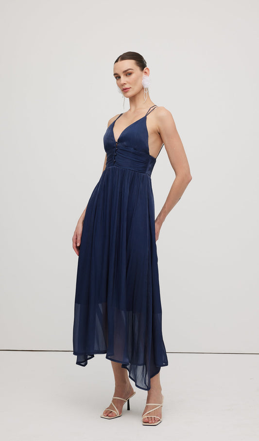 Deep V Neckline Open Back Midi Dress
