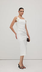 Solid Flower Sleeveless Midi Dress