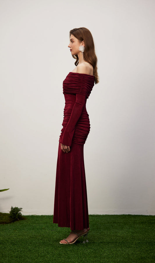 Jersey Draped Off-shoulder Maxi Dress