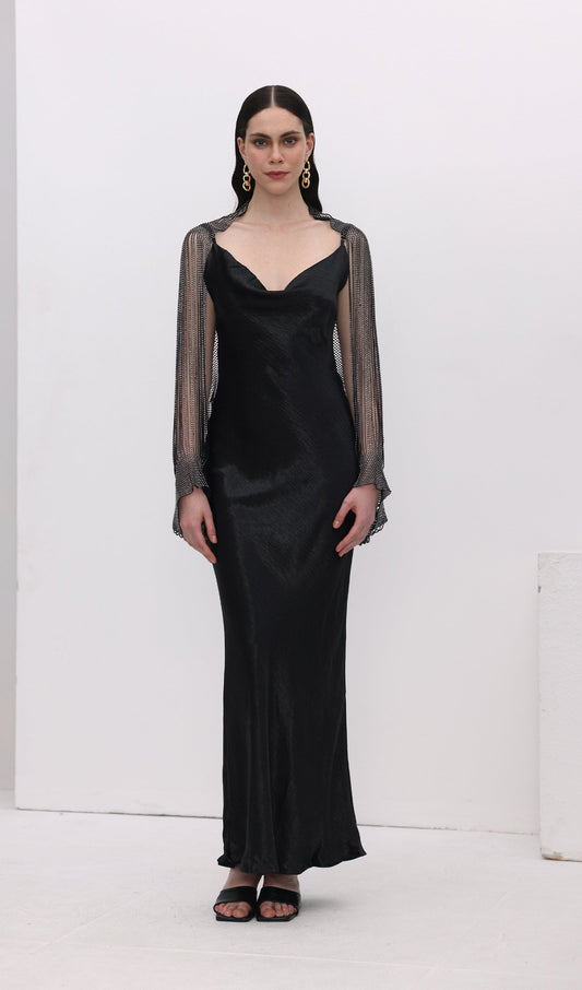Satin Cowl Neck Backless Slip Dress