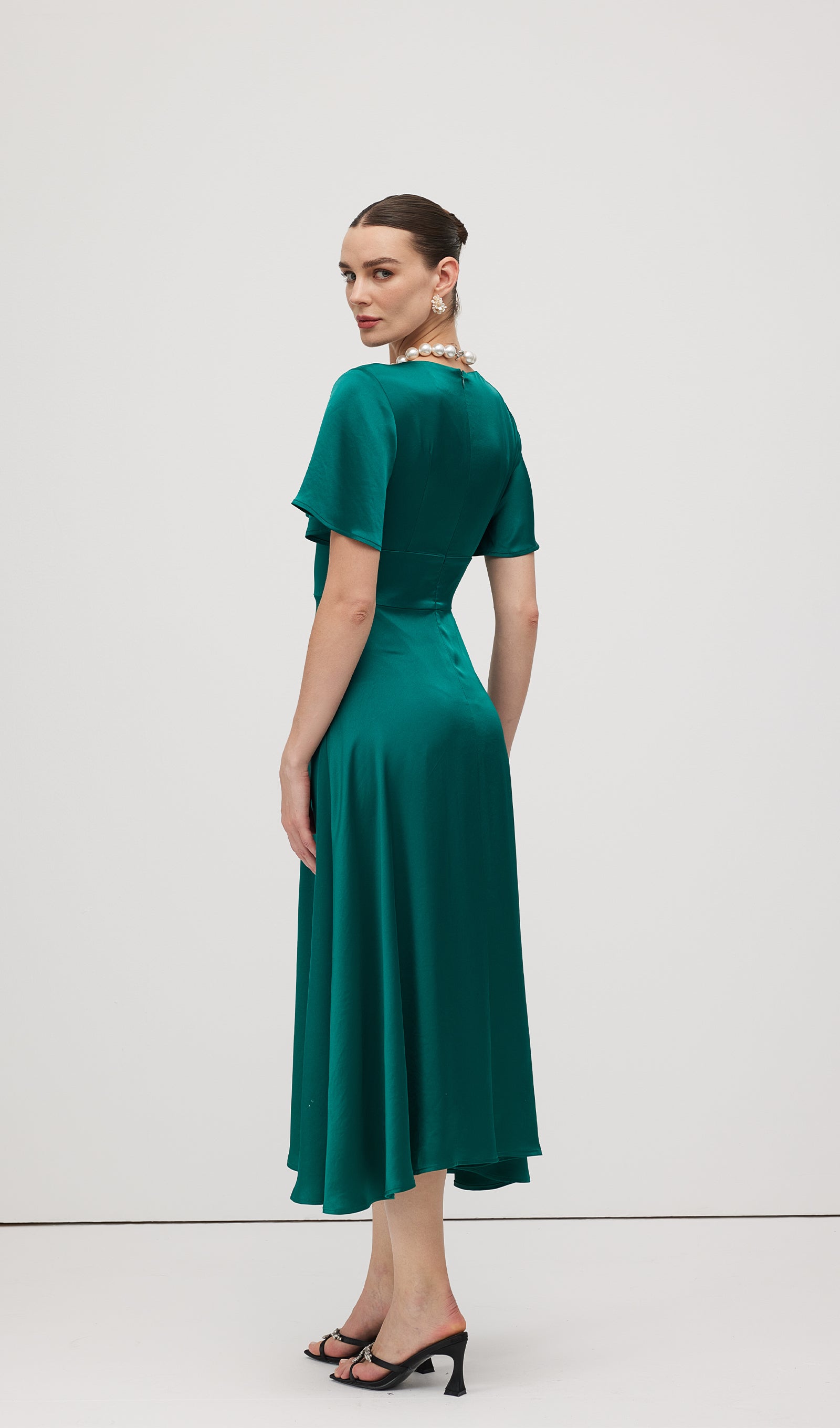 V Neck Evening Midi Dress
