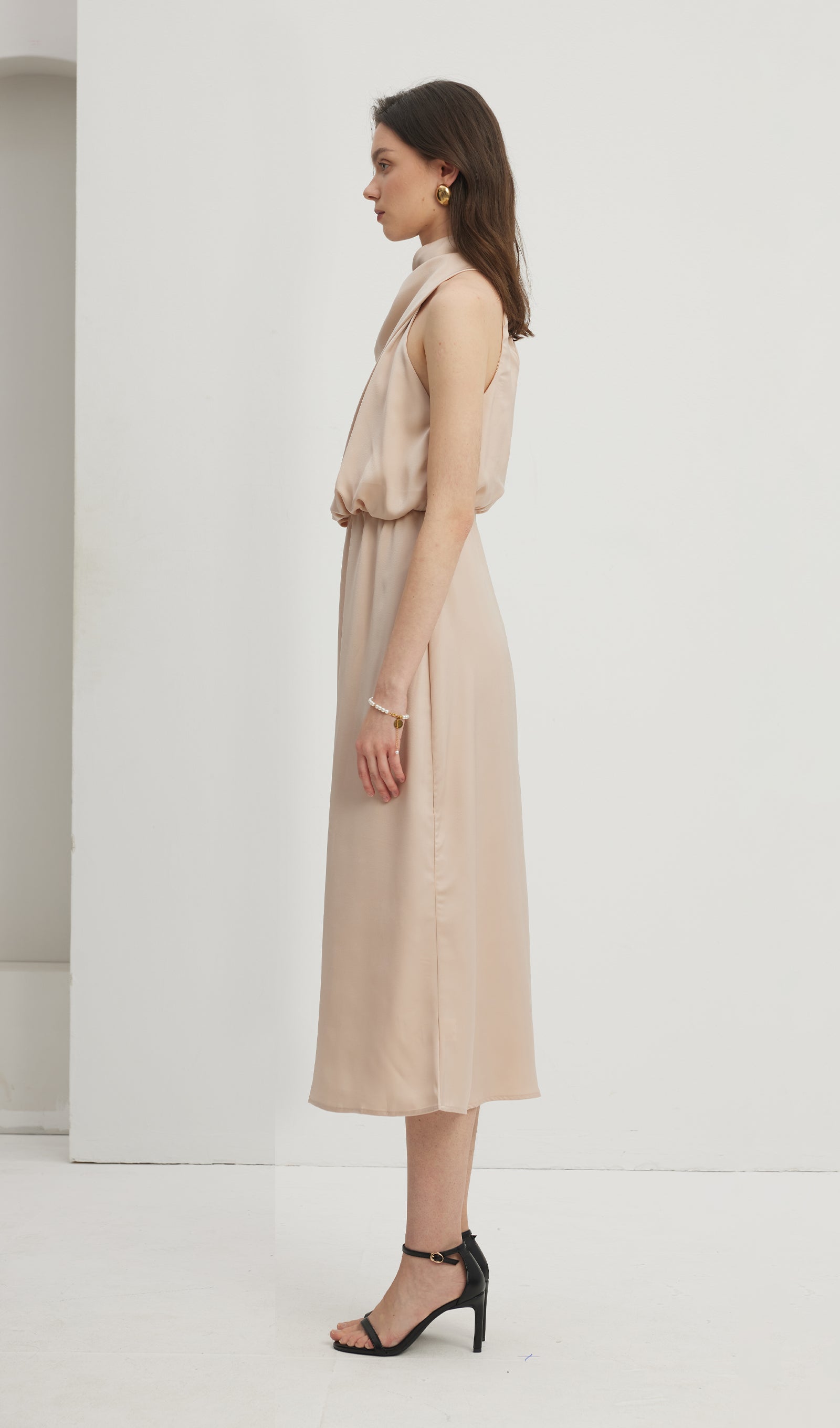 Asymmetric Satin Midi Dress