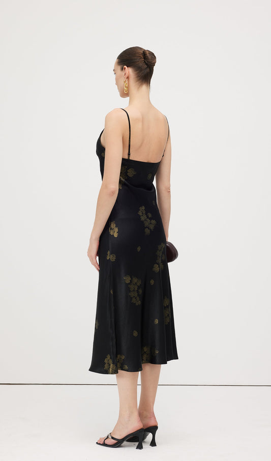 Floral Satin V-Neck Midi Slip Dress