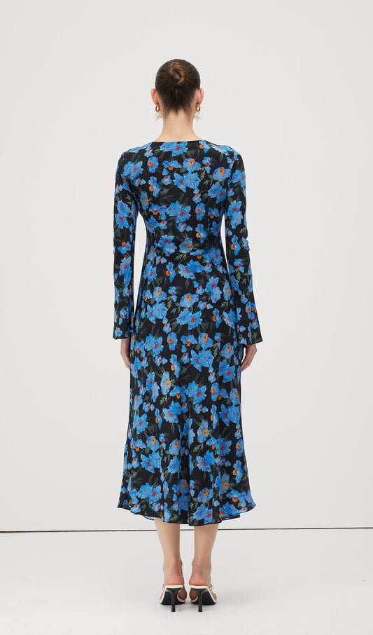 Floral Print Silk Midi Dress