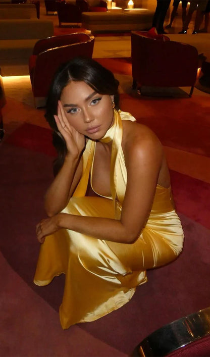Deep V Neck Satin Maxi Dress