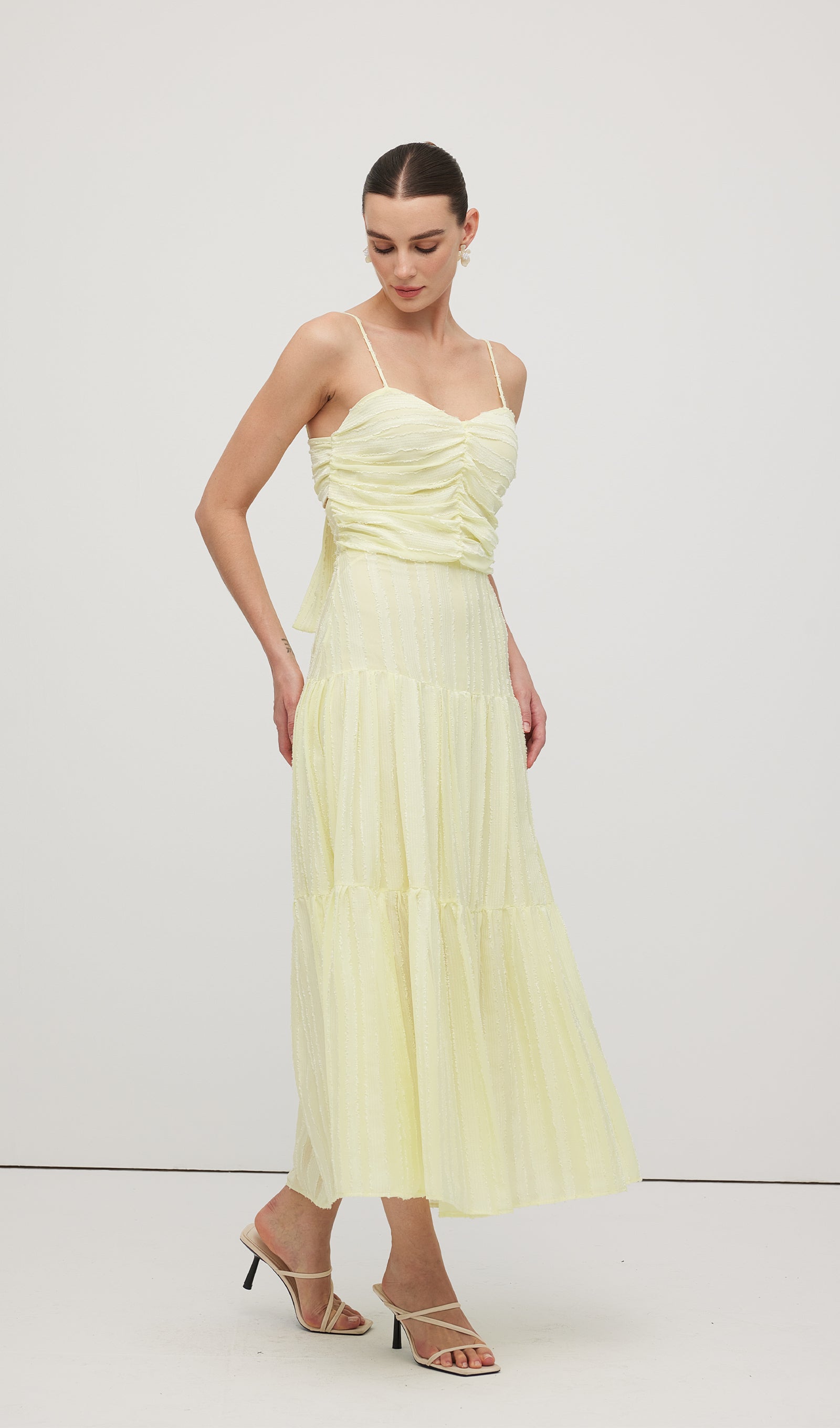 Pleated Backless Tiered Cami Midi Dress