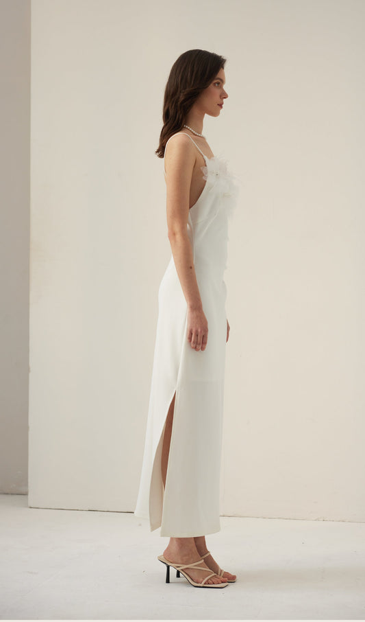 Feather Trim Slip Midi Dress