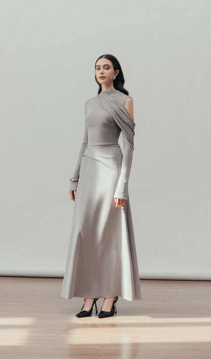 Solid Fitted Draped Maxi Dress