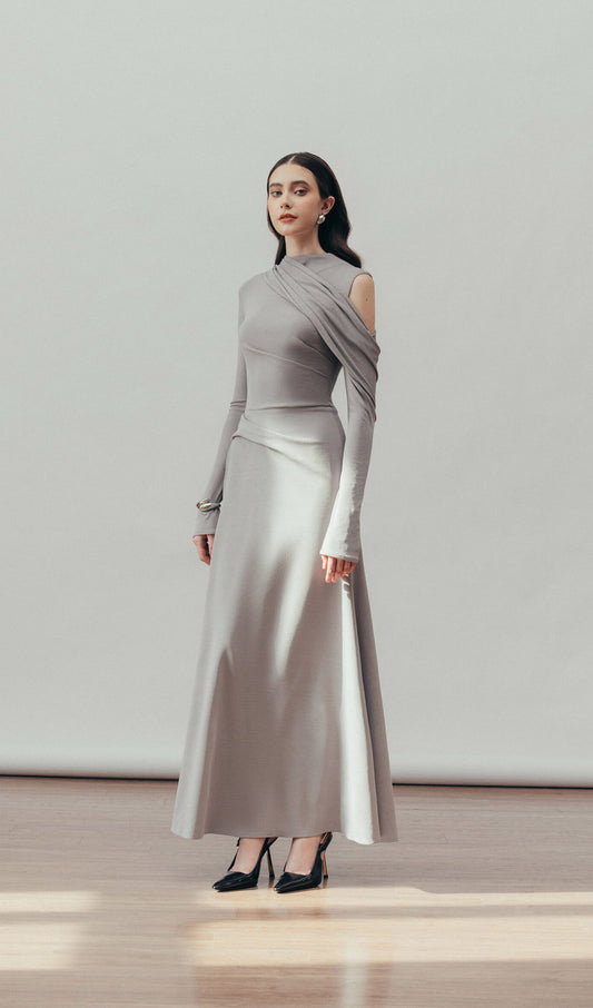 Solid Fitted Draped Maxi Dress
