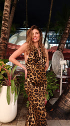 Leopard Print Halter Tie-Backless Maxi Dress